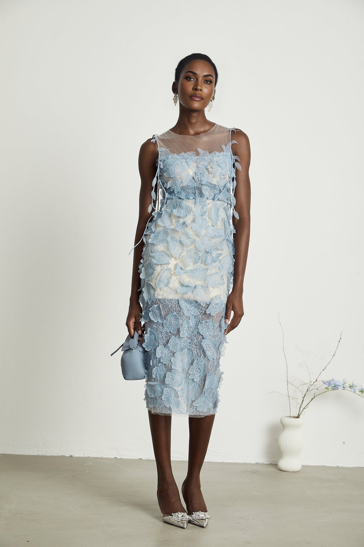 Olessia fauxflower lace midi dress