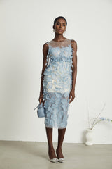 Olessia fauxflower lace midi dress