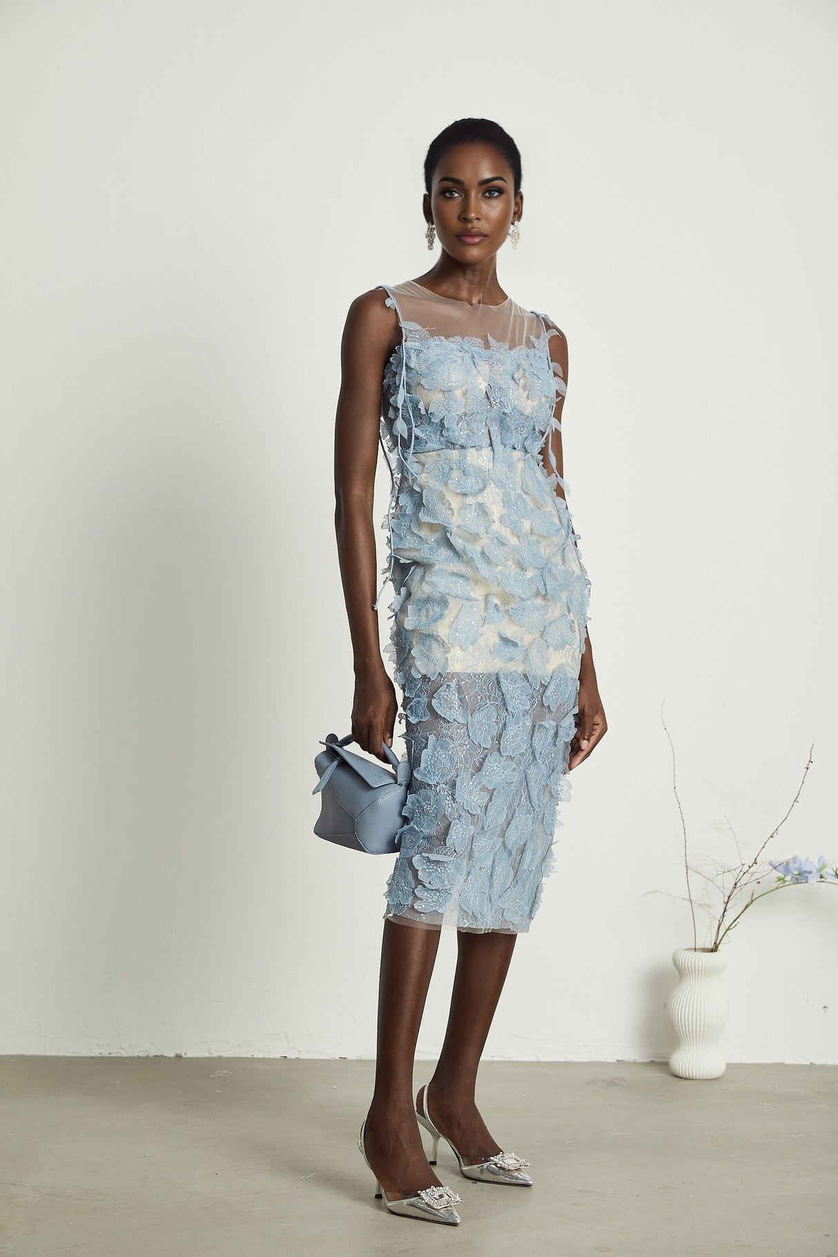 Olessia fauxflower lace midi dress