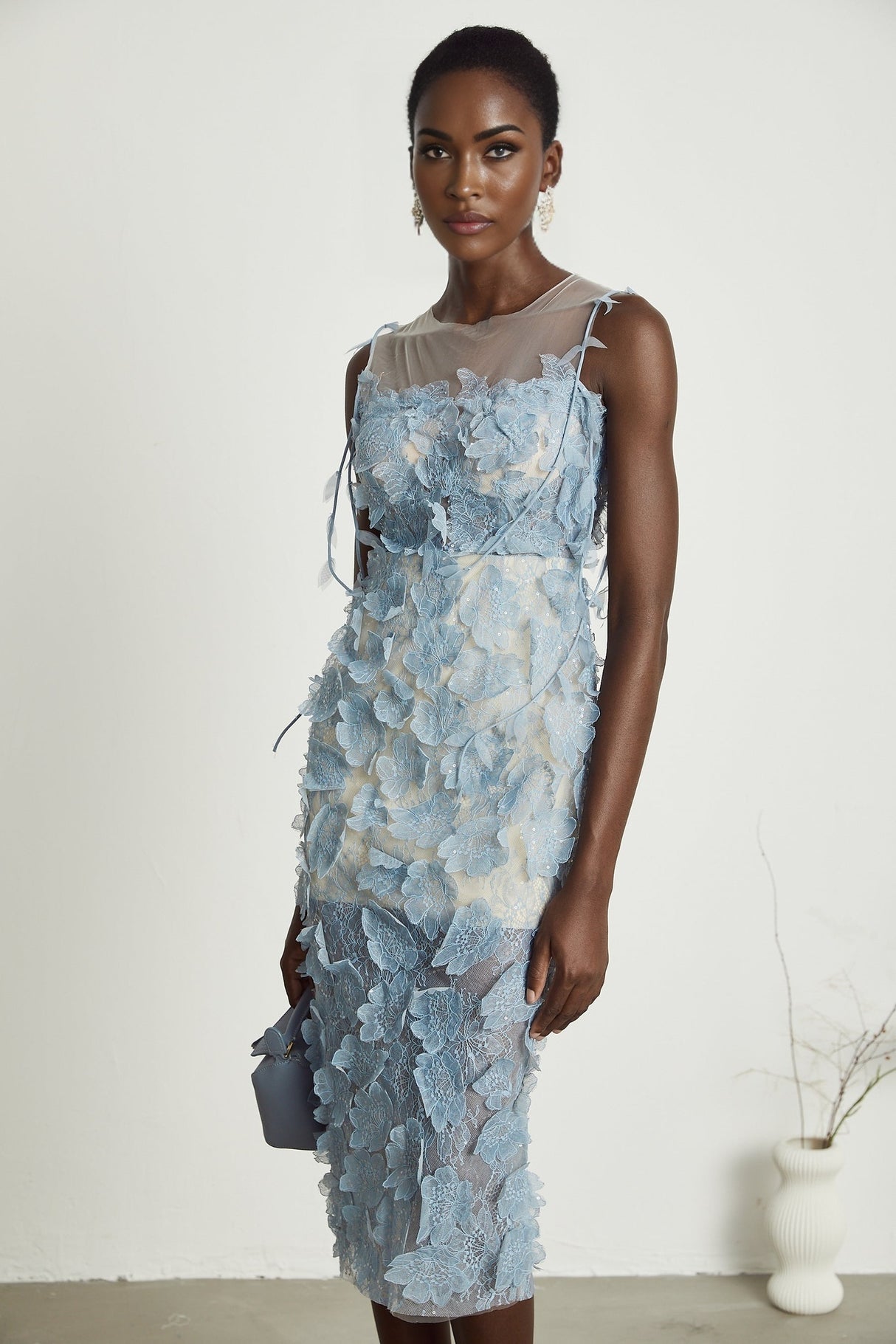 Olessia fauxflower lace midi dress