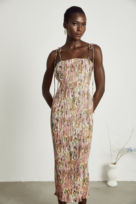 Pénélope roseprint pleated midi dress