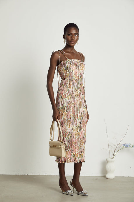 Pénélope roseprint pleated midi dress