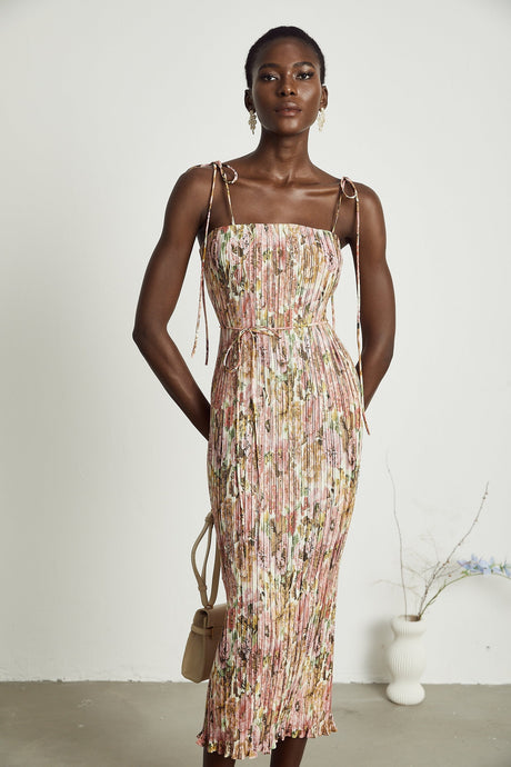 Pénélope roseprint pleated midi dress