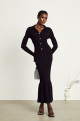 Priscille black ruffled midi dress