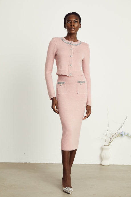 Renée pink embellished jacket  skirt matching set