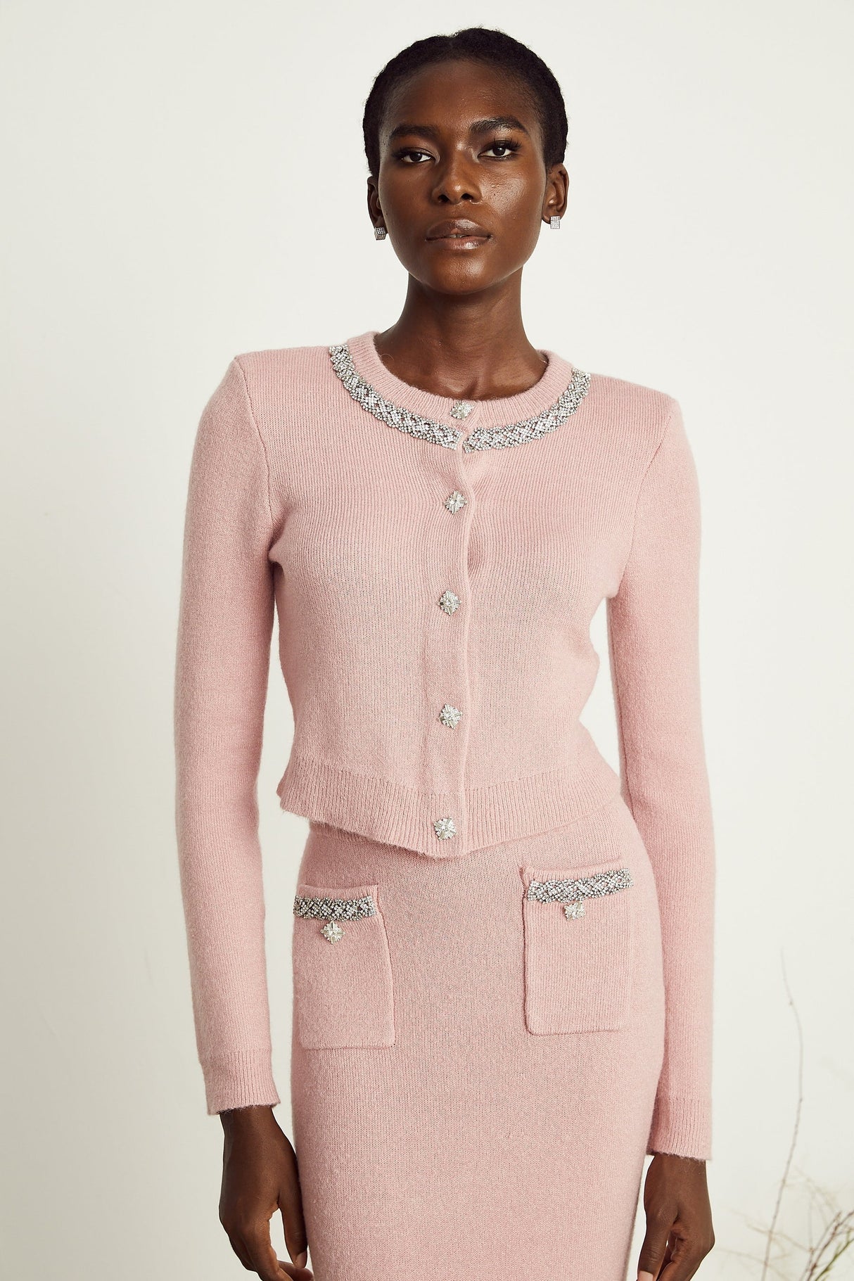 Renée pink embellished jacket  skirt matching set