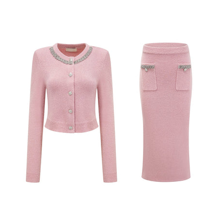 Renée pink embellished jacket  skirt matching set