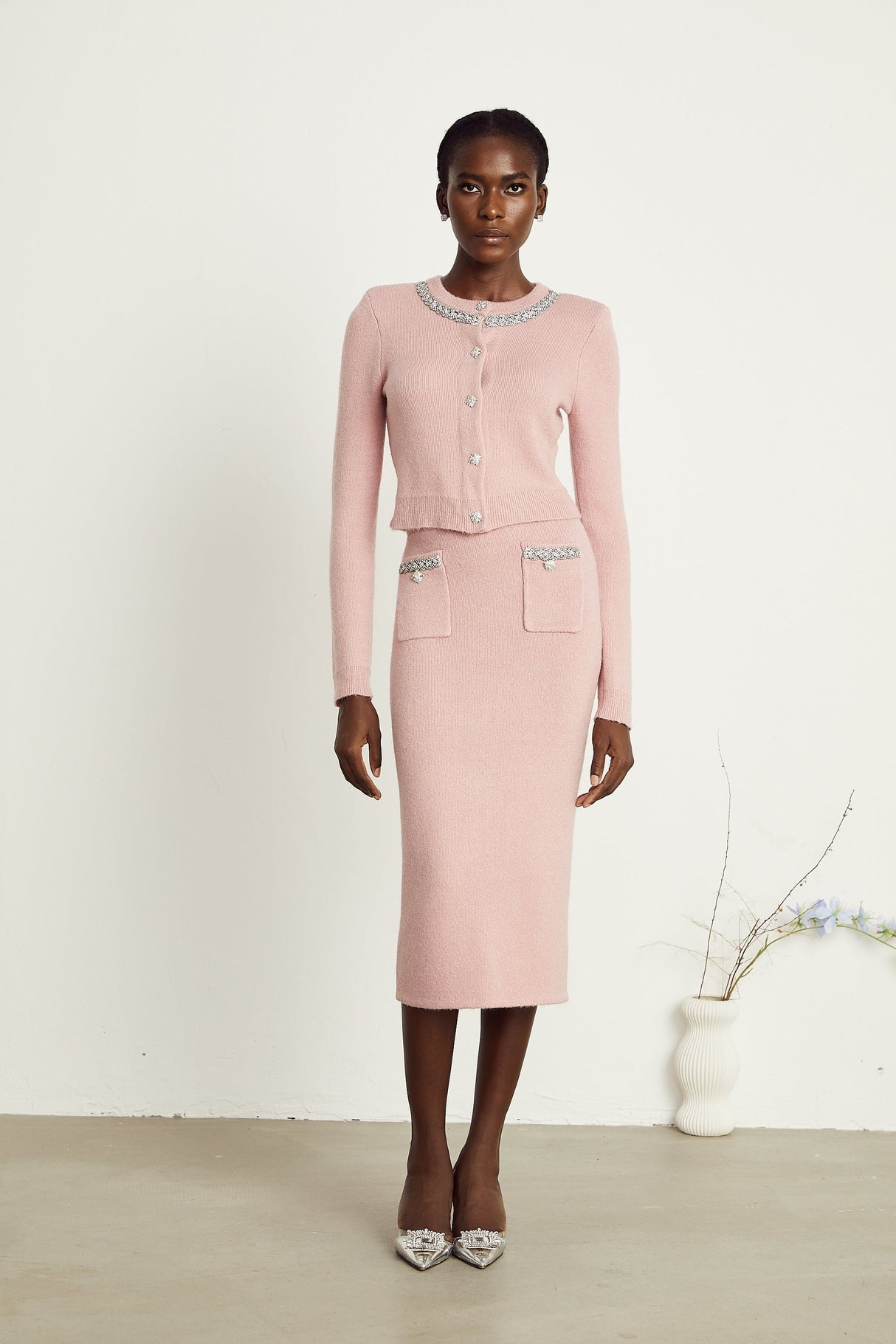 Renée pink embellished jacket  skirt matching set