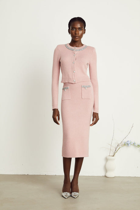 Renée pink embellished jacket  skirt matching set