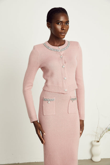 Renée pink embellished jacket  skirt matching set