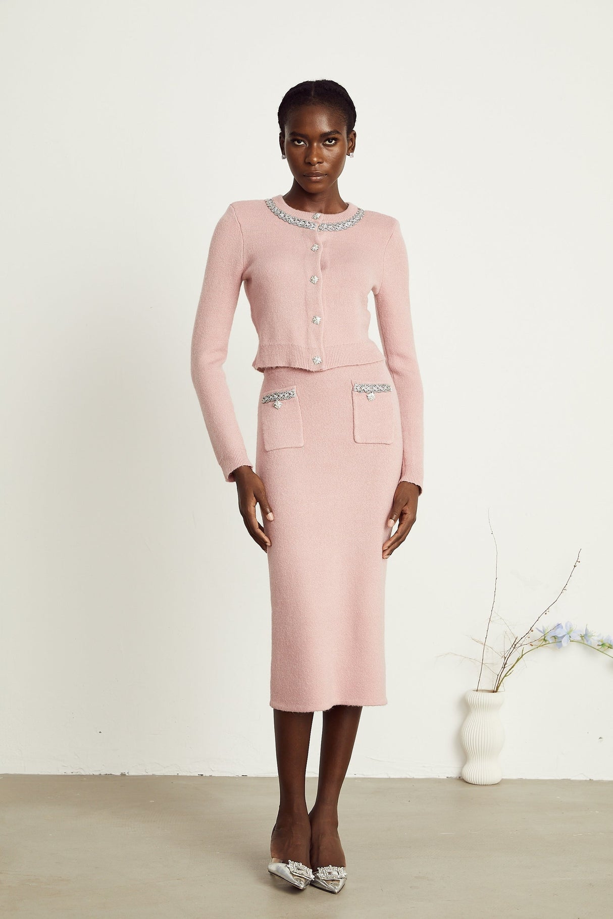Renée pink embellished jacket  skirt matching set