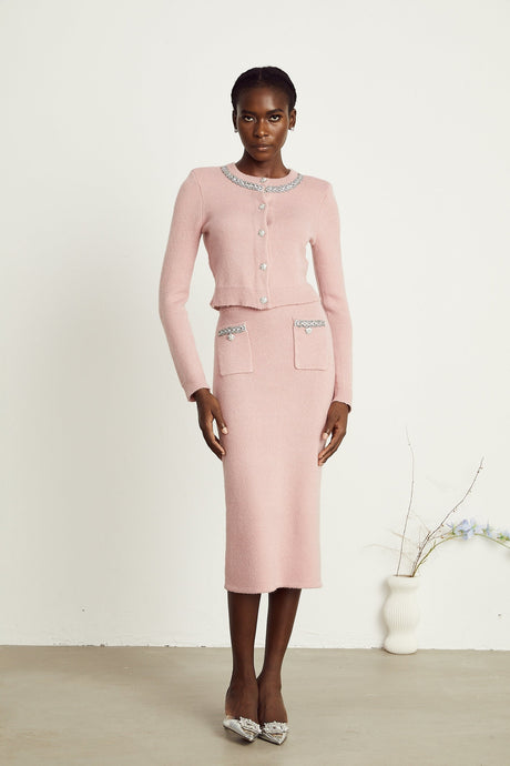 Renée pink embellished jacket  skirt matching set