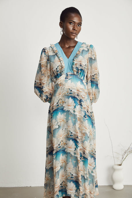 Rosalee Vneck floralprint midi dress