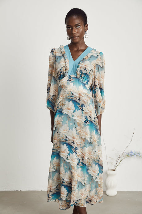 Rosalee Vneck floralprint midi dress