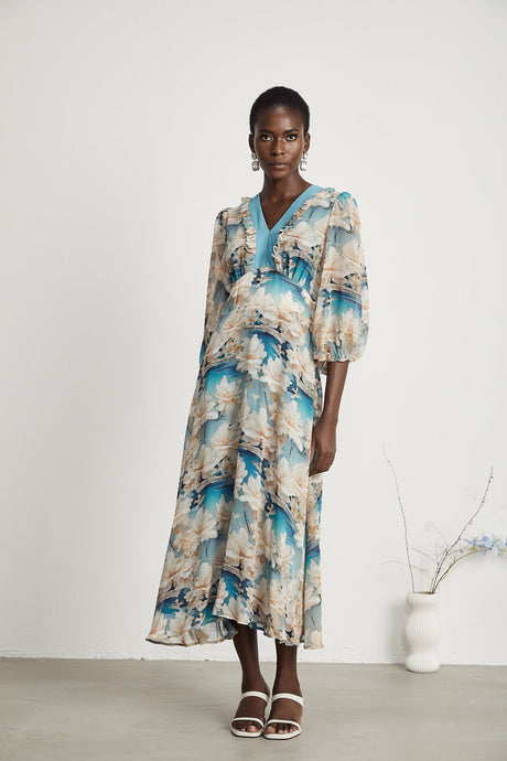 Rosalee Vneck floralprint midi dress