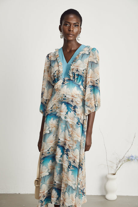 Rosalee Vneck floralprint midi dress