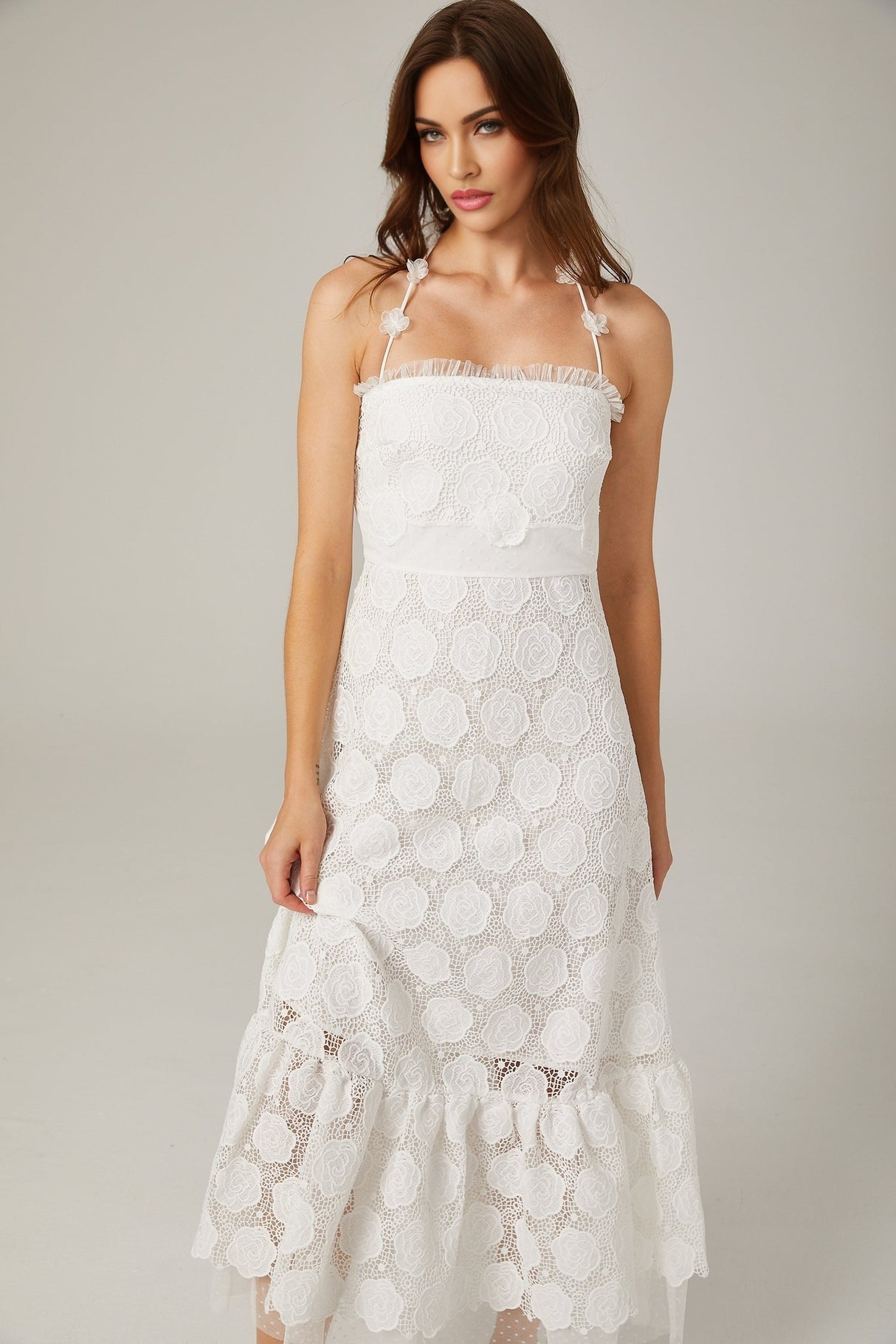 Rosalie lace fauxfloral halterneck midi dress