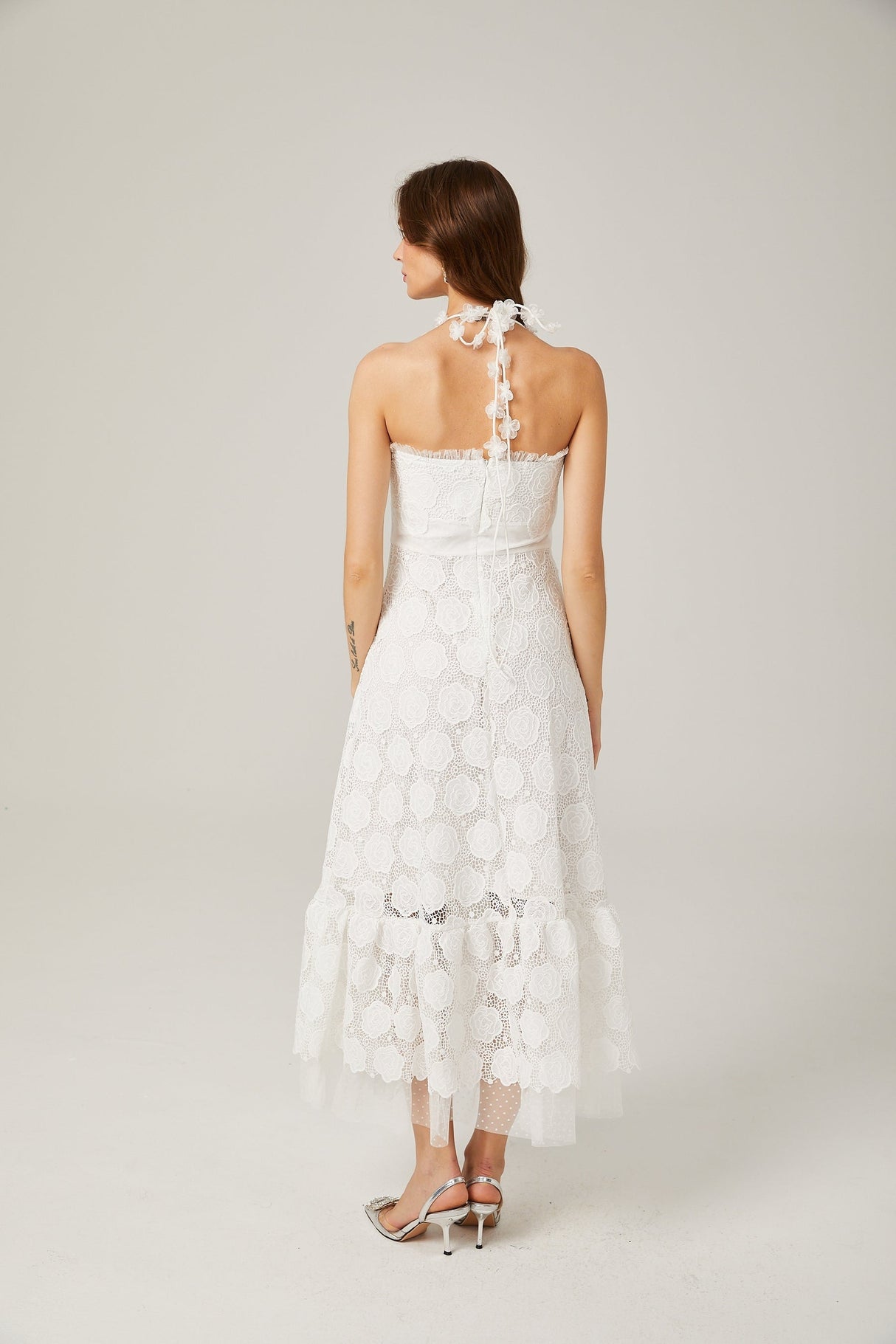 Rosalie lace fauxfloral halterneck midi dress