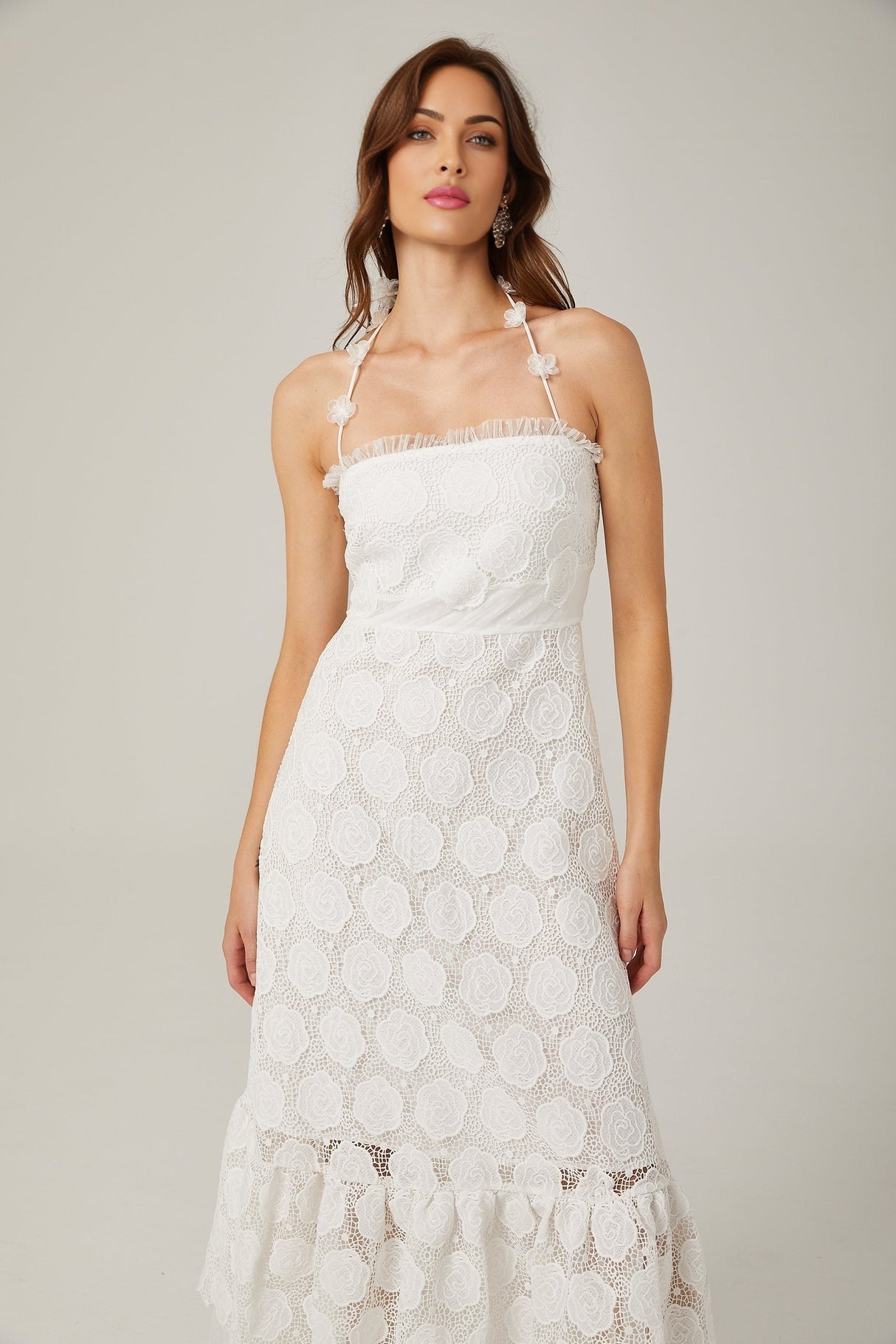 Rosalie lace fauxfloral halterneck midi dress