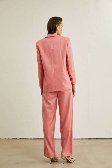 Sarah pink striped embellished jacket  trousers matching set