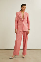 Sarah pink striped embellished jacket  trousers matching set