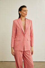 Sarah pink striped embellished jacket  trousers matching set