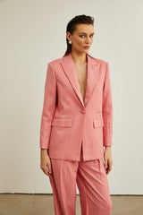 Sarah pink striped embellished jacket  trousers matching set