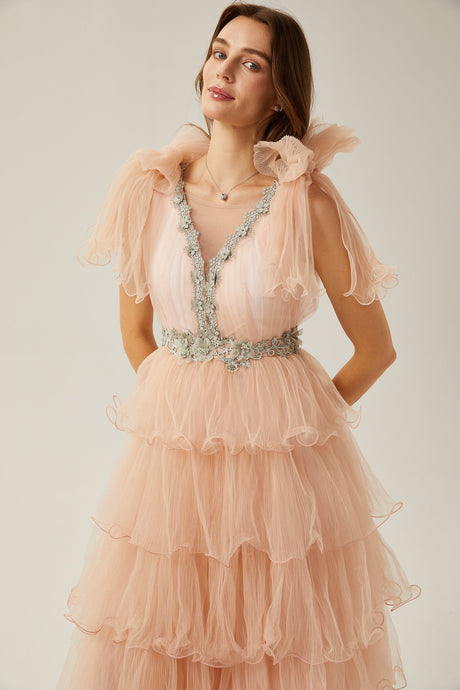 Suzette crystalembellished tiered midi dress