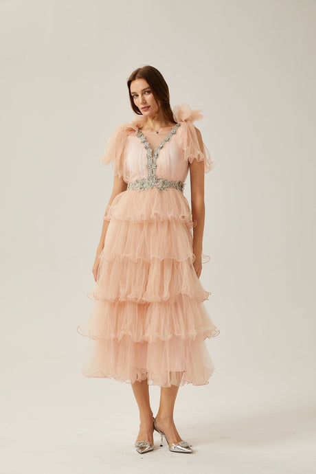 Suzette crystalembellished tiered midi dress