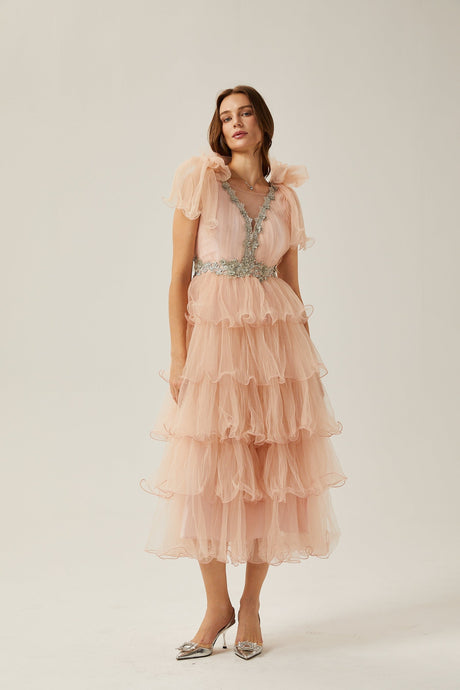 Suzette crystalembellished tiered midi dress