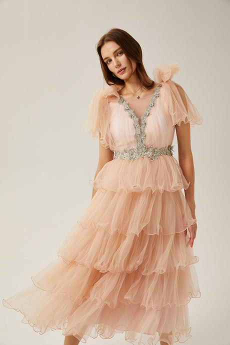 Suzette crystalembellished tiered midi dress