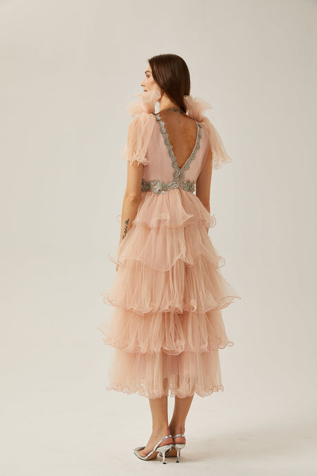 Suzette crystalembellished tiered midi dress