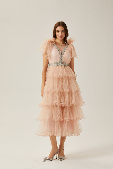 Suzette crystalembellished tiered midi dress