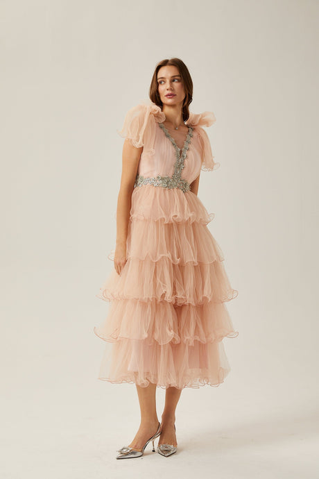 Suzette crystalembellished tiered midi dress