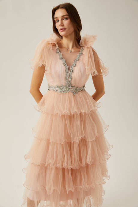 Suzette crystalembellished tiered midi dress