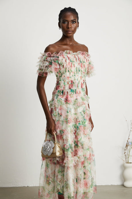 Suzette floralprint tiered midi dress