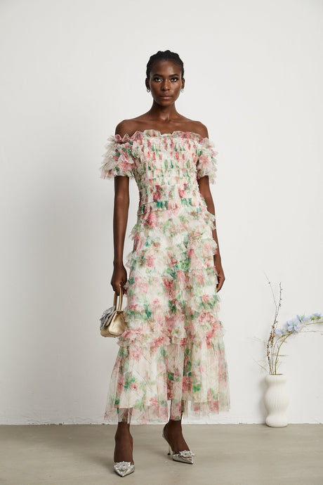 Suzette floralprint tiered midi dress