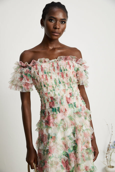Suzette floralprint tiered midi dress