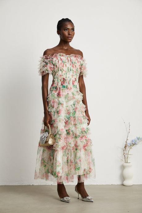 Suzette floralprint tiered midi dress