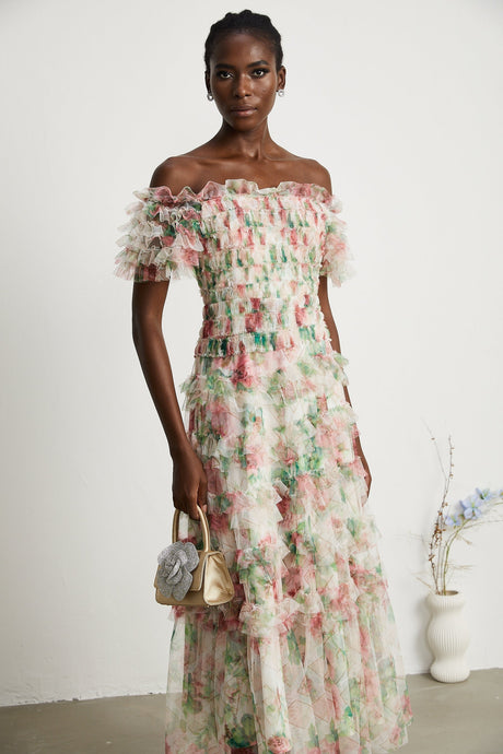 Suzette floralprint tiered midi dress