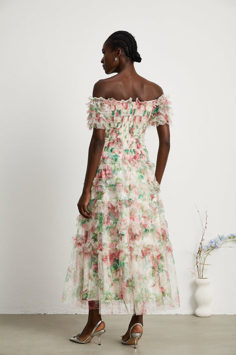 Suzette floralprint tiered midi dress