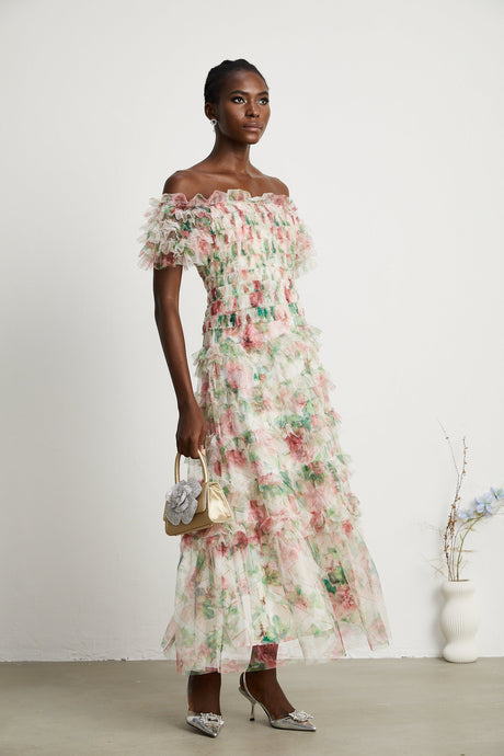 Suzette floralprint tiered midi dress