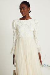Thibaulte pleated lacefloral midi dress