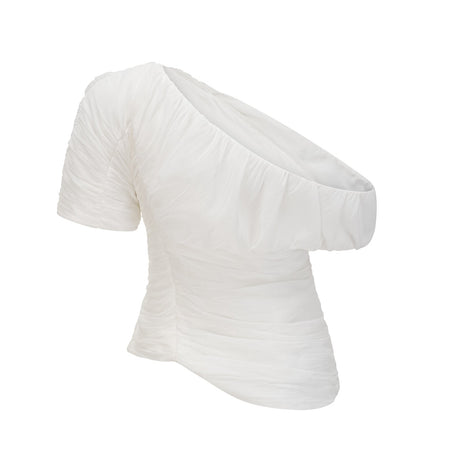 White matching set featuring Adele creased top and trousers