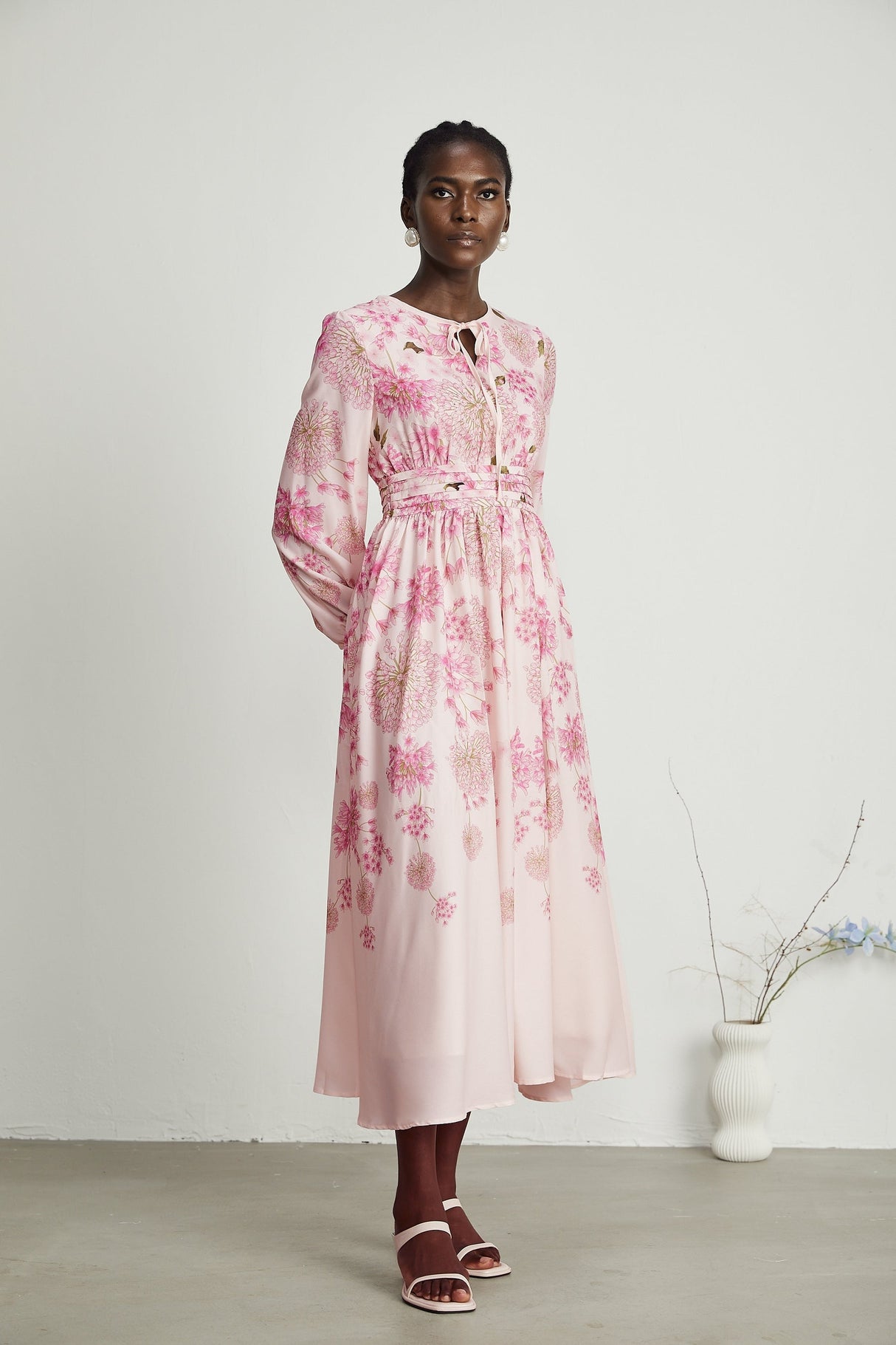 Yvette pink floralprint midi dress