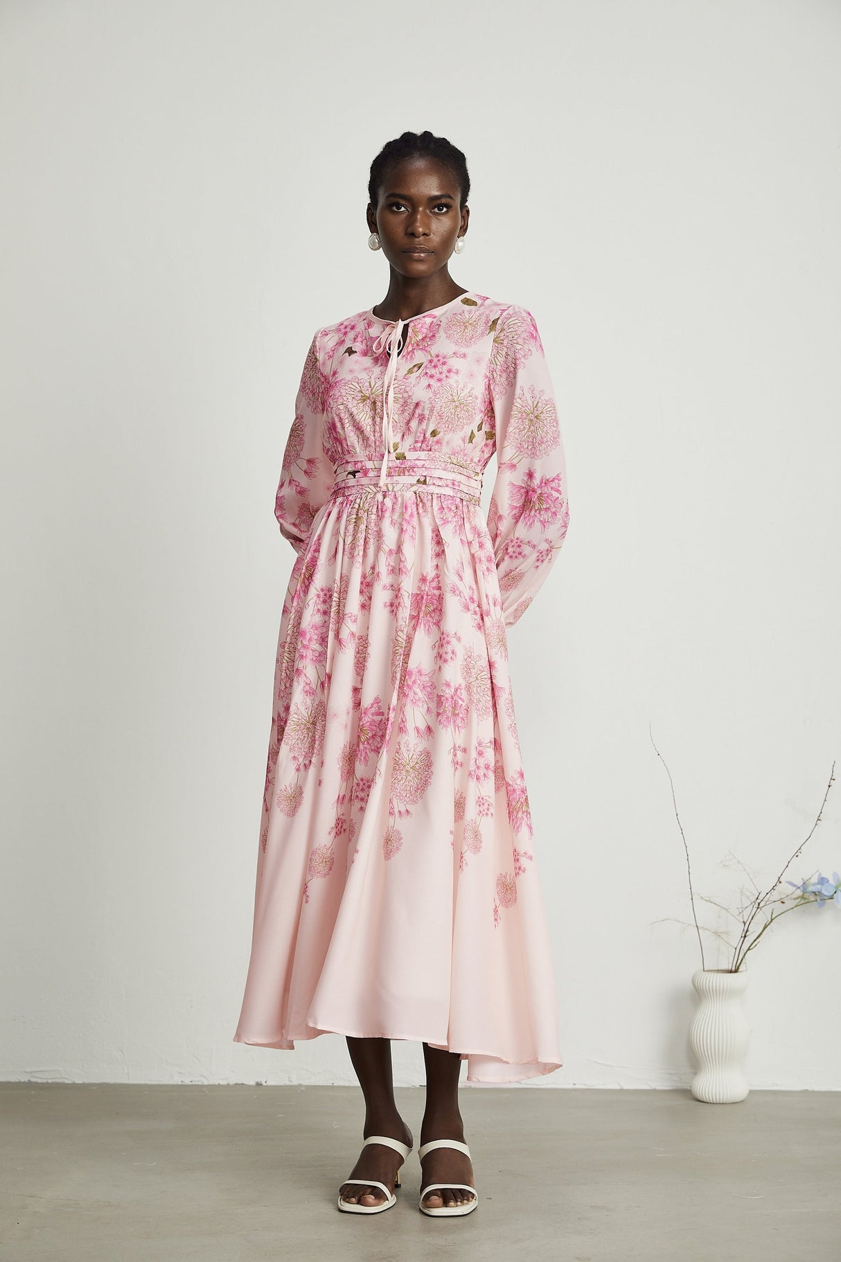 Yvette pink floralprint midi dress