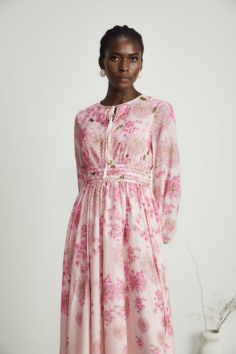 Yvette pink floralprint midi dress