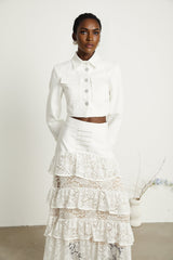 Zélie white lacepanel jacket  skirt matching set