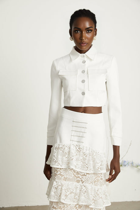 Zélie white lacepanel jacket  skirt matching set