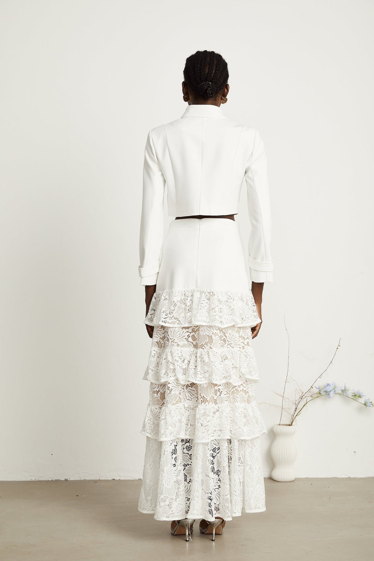 Zélie white lacepanel jacket  skirt matching set